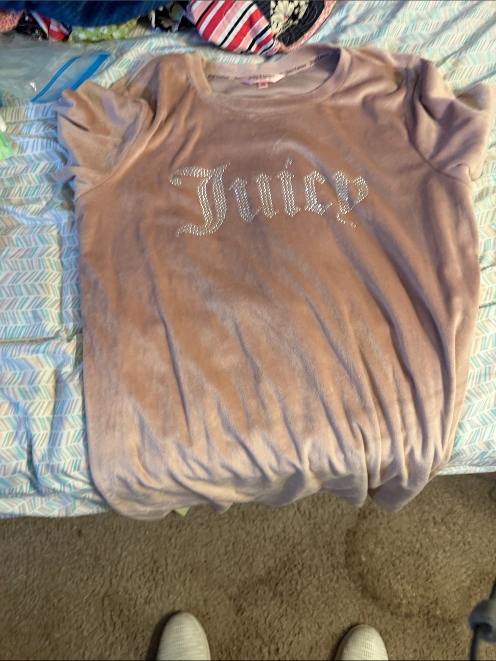 Juicy Couture Blush Pink Velvet Tee with Rhinestone Logo